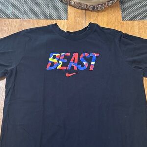 Nike Black Kids Tee with Multicolor 'BEAST' Graphic and Red Swoosh